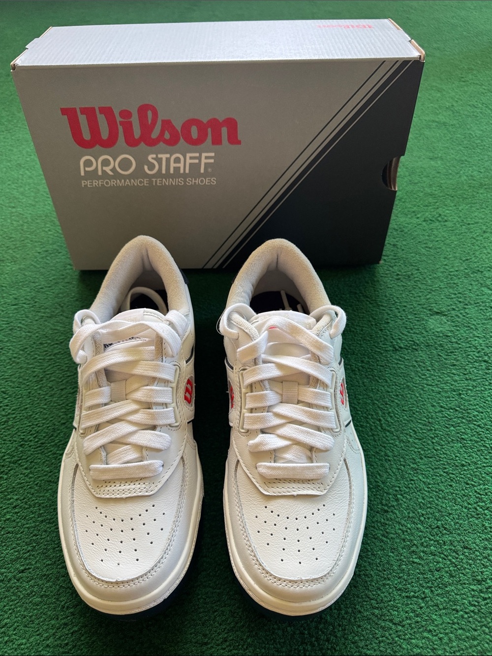 Wilson White Leather Tennis/Pickleball Shoe with Navy and Red Accents